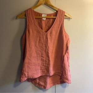Women's Sleeveless V-Neck Linen Tank Top - Coral Pink